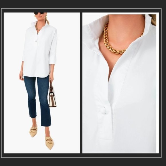 Tuckernuck | NEW Blanc Willow Three-quarter Sleeve Blouse in White Size M - Picture 2 of 11